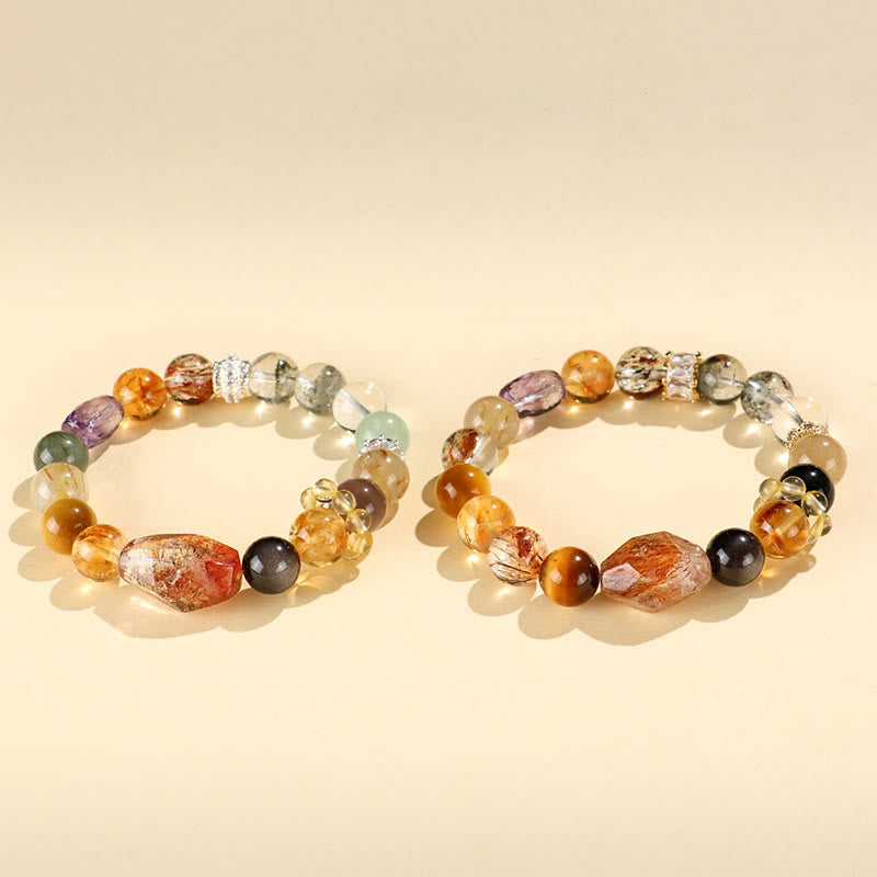 Bracelet de positivité œil de tigre en obsidienne et topaze en cristal Super Seven de Buddha Stones