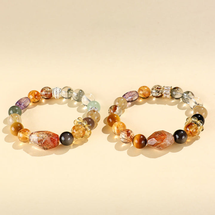 Bracelet de positivité œil de tigre en obsidienne et topaze en cristal Super Seven de Buddha Stones