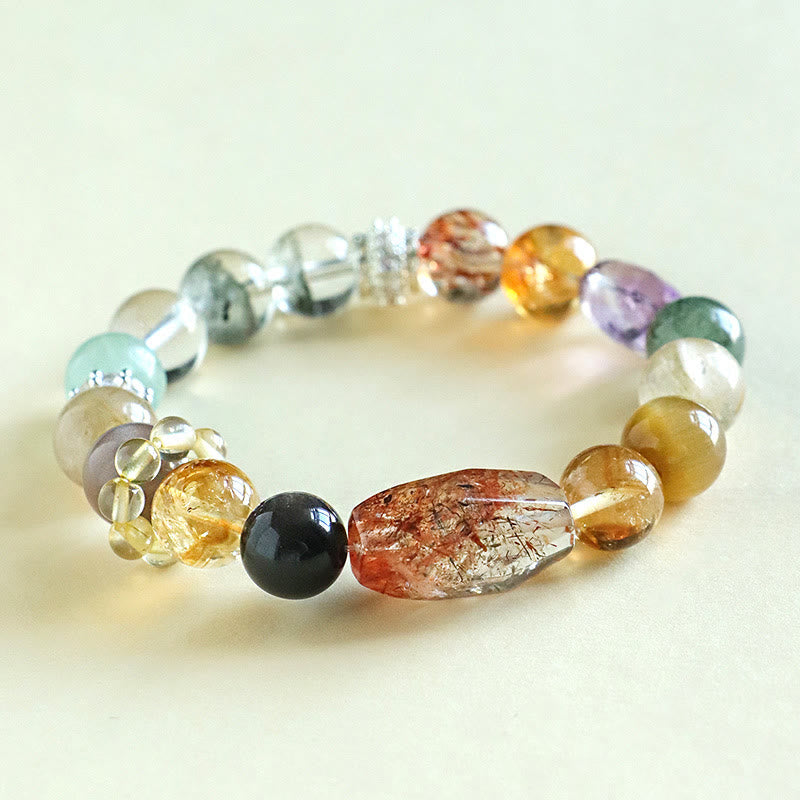 Bracelet de positivité œil de tigre en obsidienne et topaze en cristal Super Seven de Buddha Stones