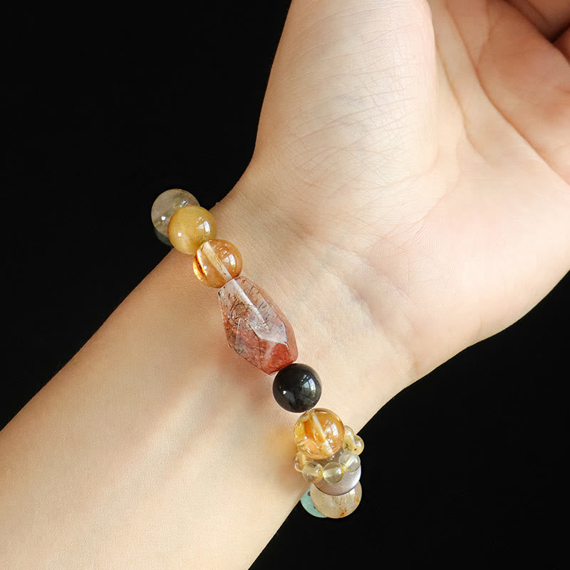 Bracelet de positivité œil de tigre en obsidienne et topaze en cristal Super Seven de Buddha Stones