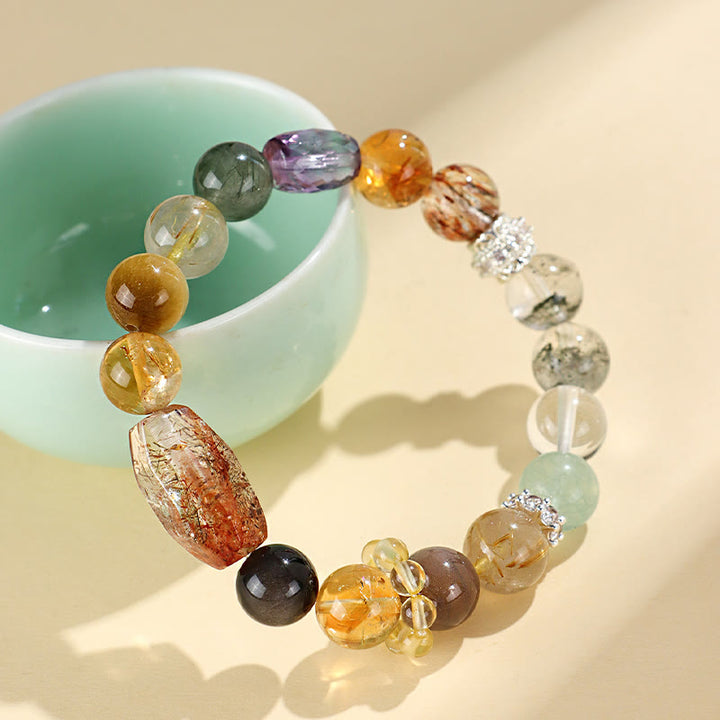 Bracelet de positivité œil de tigre en obsidienne et topaze en cristal Super Seven de Buddha Stones