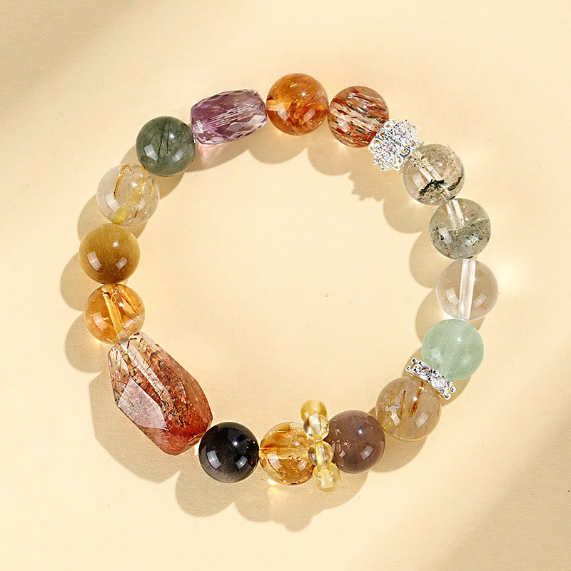 Bracelet de positivité œil de tigre en obsidienne et topaze en cristal Super Seven de Buddha Stones