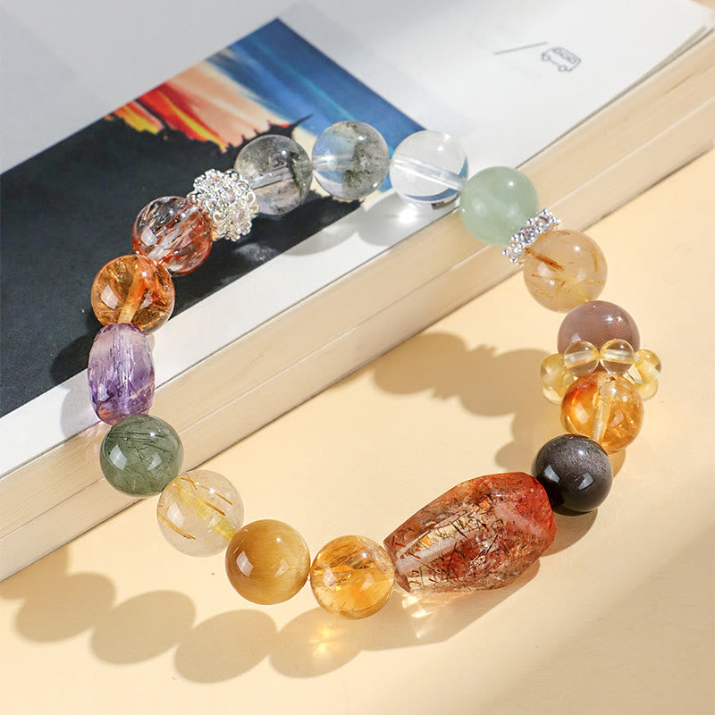 Bracelet de positivité œil de tigre en obsidienne et topaze en cristal Super Seven de Buddha Stones