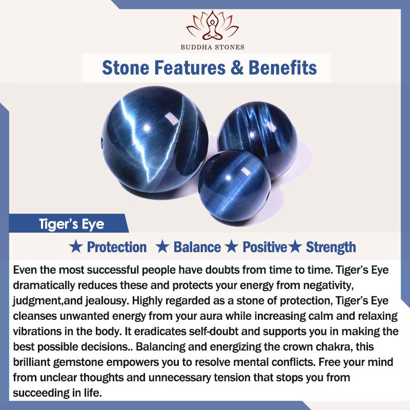 Bracelet de force en forme de goutte d'eau en cristal blanc et œil de tigre bleu Buddha Stones