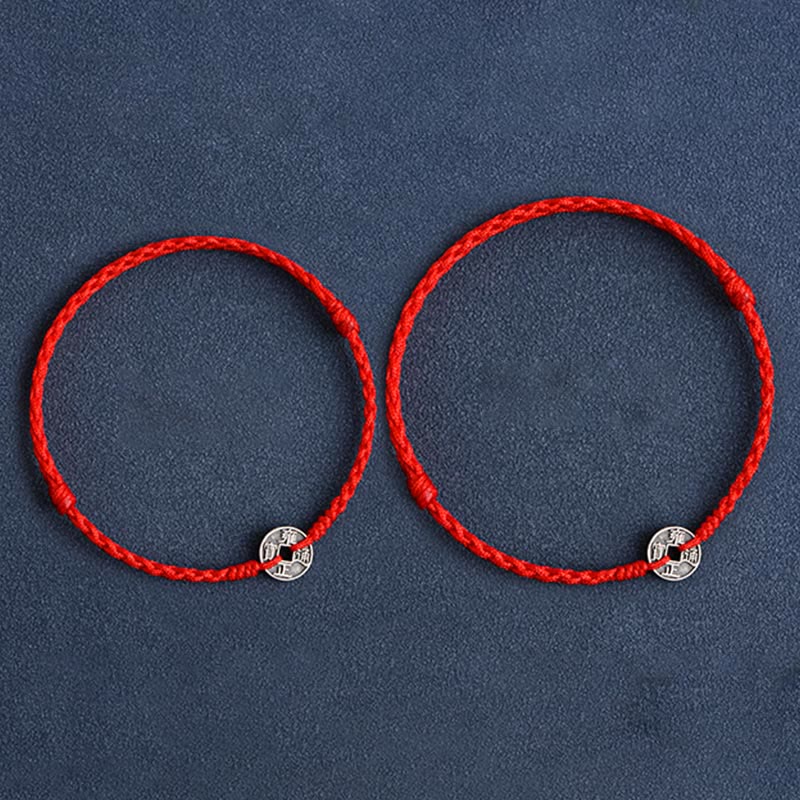 Bracelet de Buddha Stones tressé en argent sterling 925 avec cinq pièces de l'empereur et cordon rouge - image 5