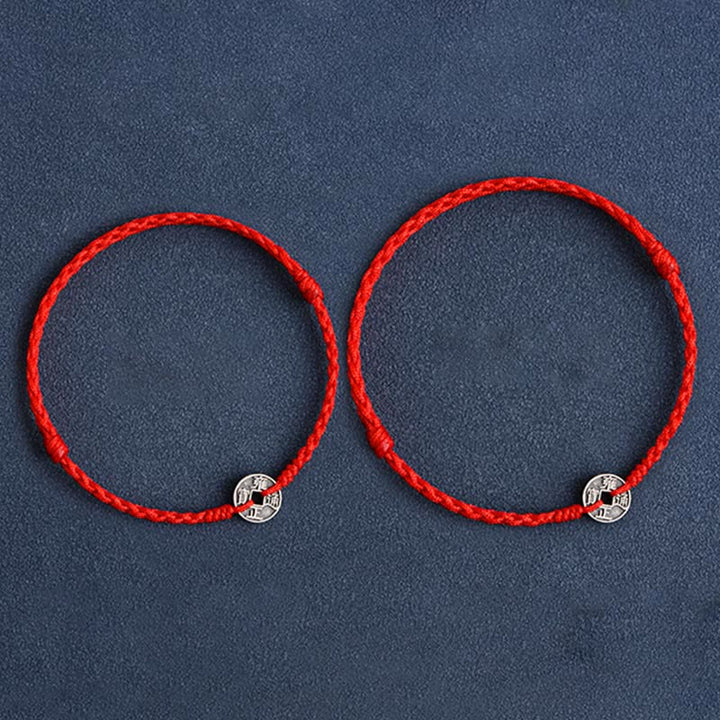 Bracelet de Buddha Stones tressé en argent sterling 925 avec cinq pièces de l'empereur et cordon rouge - image 5