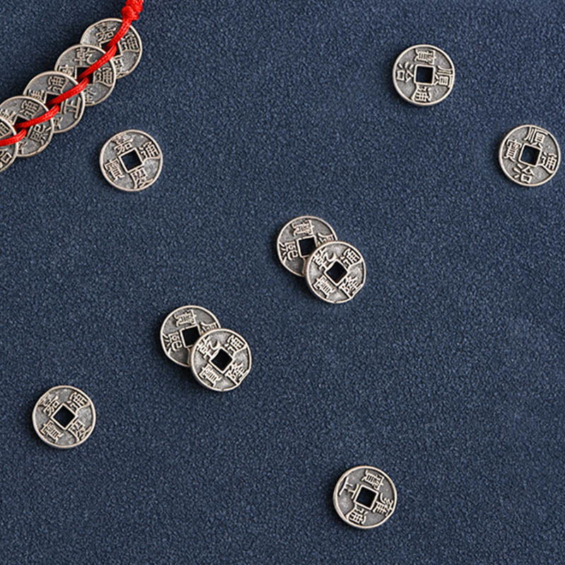 Bracelet de Buddha Stones tressé en argent sterling 925 avec cinq pièces de l'empereur et cordon rouge
