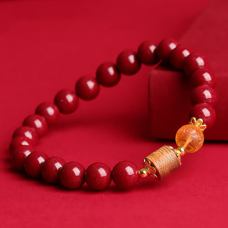Bracelet de bénédiction en bois d'agar, ambre et cinabre de Buddha Stones