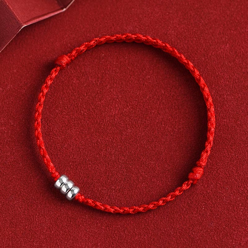 Bracelet de cheville tressé en argent sterling 925 avec Buddha Stones et protection - Corde rouge - Bracelet (Tour de poignet 15-20 cm) - image 8