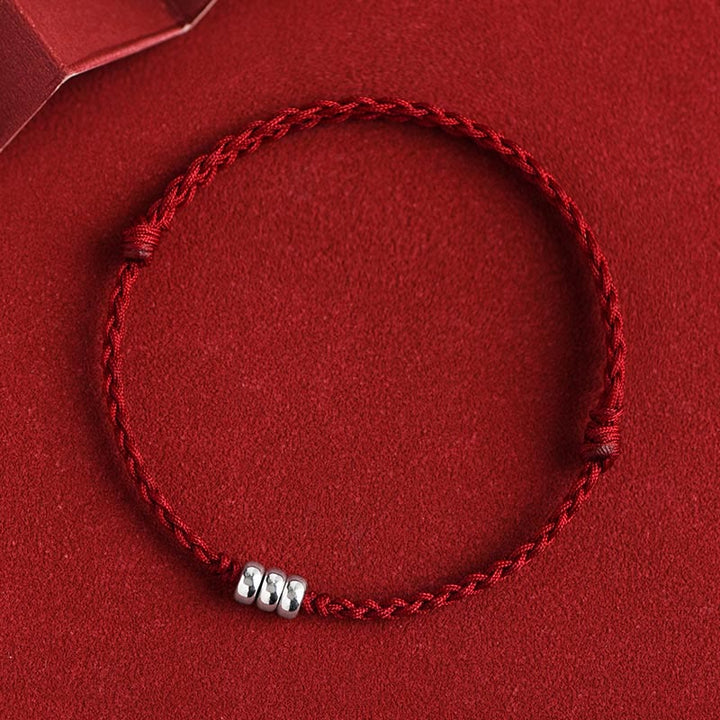 Bracelet de cheville tressé en argent sterling 925 avec Buddha Stones et protection - Corde rouge foncé - Bracelet (Tour de poignet 15-20 cm) - image 1
