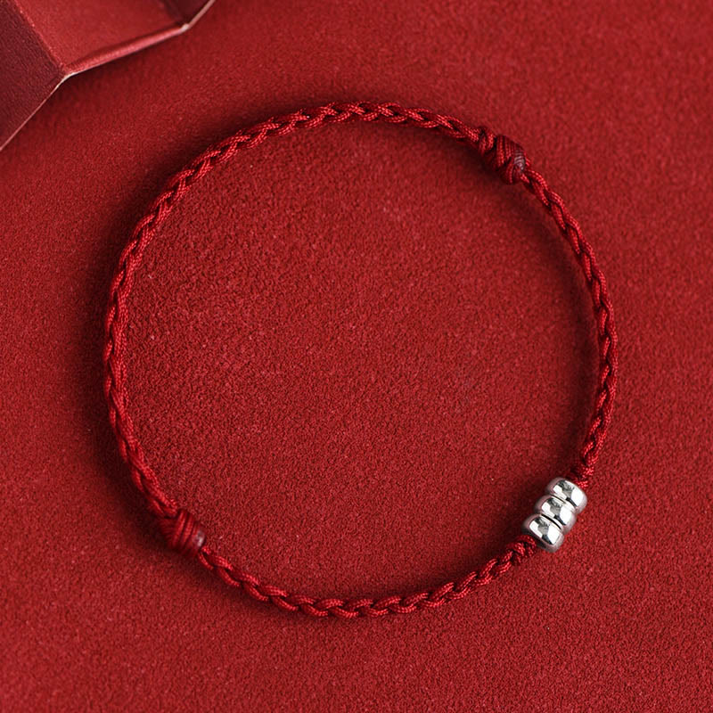 Bracelet de cheville tressé en argent sterling 925 avec Buddha Stones et protection - Corde rouge foncé - Bracelet de cheville (circonférence 18-30 cm) - image 2