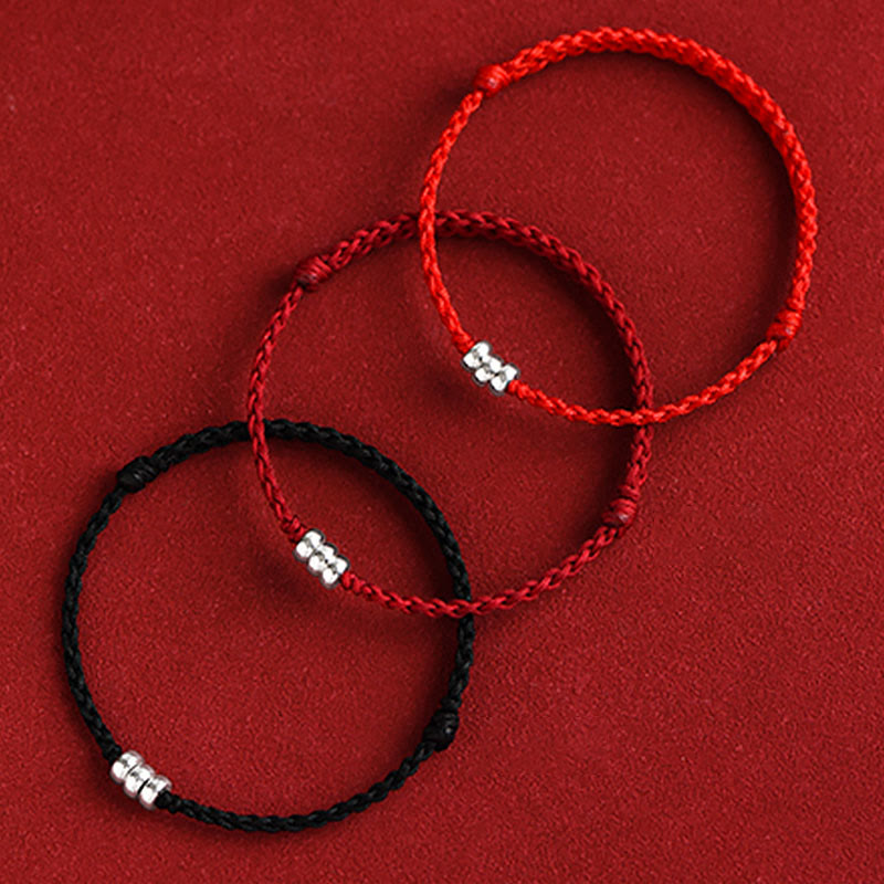 Bracelet de cheville tressé en argent sterling 925 avec Buddha Stones et protection