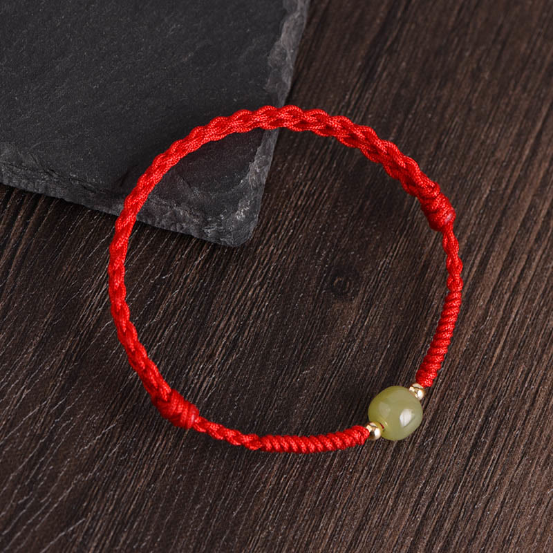 Bracelet de cheville tressé en Buddha Stones Pierres de Bouddha Protection Chance - Corde rouge - Perles de jade Hetian en or 14 carats - Bracelet de cheville (circonférence 17-30 cm) - image 10