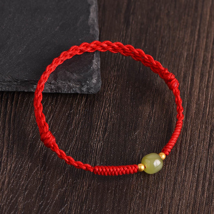 Bracelet de cheville tressé en Buddha Stones Pierres de Bouddha Protection Chance - Corde rouge - Perles de jade Hetian en or 999 - Bracelet de cheville (circonférence 17-30 cm) - image 11