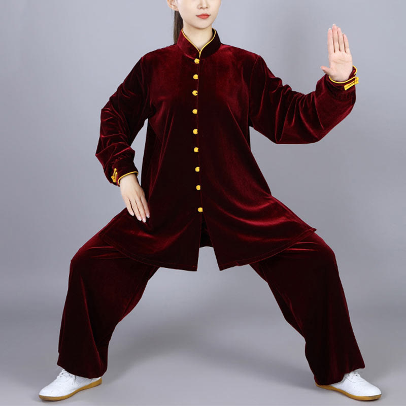Ensemble de vêtements unisexe en velours et peluche Buddha Stones, 2 pièces, automne-hiver, Tai Chi, méditation, Qigong, pratique zen - Rouge foncé - 3XL- Convient aux tailles US/ UK/AU/ EU- XL - image 7