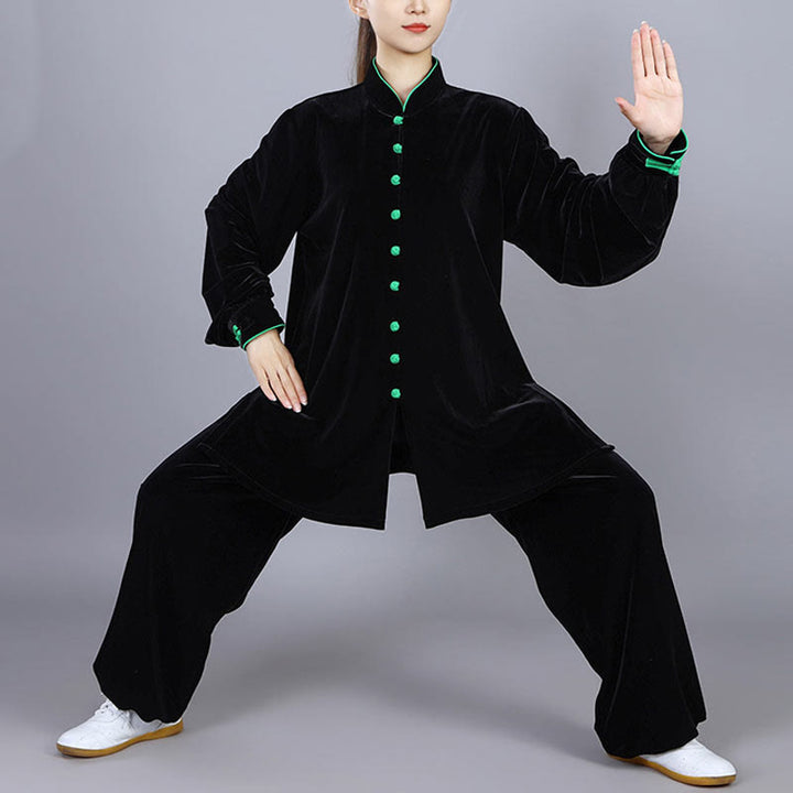 Ensemble de vêtements unisexe en velours et peluche Buddha Stones, 2 pièces, automne-hiver, Tai Chi, méditation, Qigong, pratique zen - Noir - 3XL- Convient aux États-Unis, au Royaume-Uni, en Australie et en UE - XL - image 0