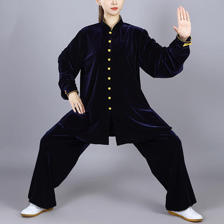 Ensemble de vêtements unisexe en velours et peluche Buddha Stones, 2 pièces, automne-hiver, Tai Chi, méditation, Qigong, pratique zen - Bleu nuit - 3XL- Convient aux tailles US/ UK/AU/ EU- XL - image 13