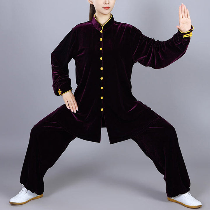 Ensemble de vêtements unisexe en velours et peluche Buddha Stones, 2 pièces, automne-hiver, Tai Chi, méditation, Qigong, pratique zen - Magenta foncé - 3XL- Convient aux tailles US/ UK/AU/ EU- XL - image 16