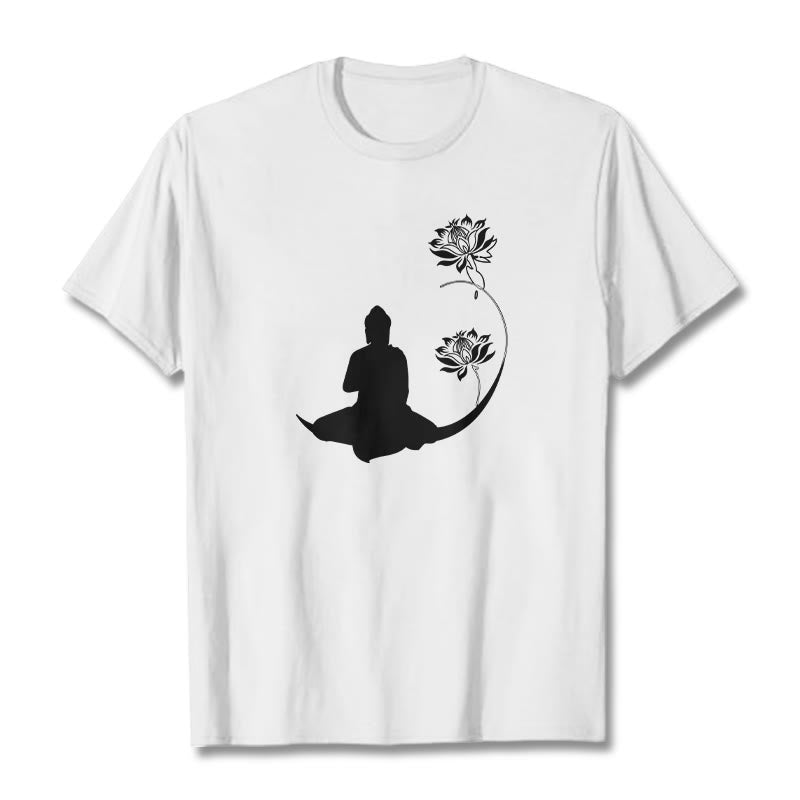 T-shirt à motif Buddha Stones de Bouddha et des fleurs de lotus - Blanc - 2XL - image 6