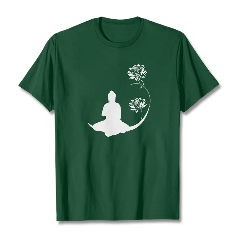 T-shirt à motif Buddha Stones de Bouddha et des fleurs de lotus - Forêt Verte - 2XL - image 11