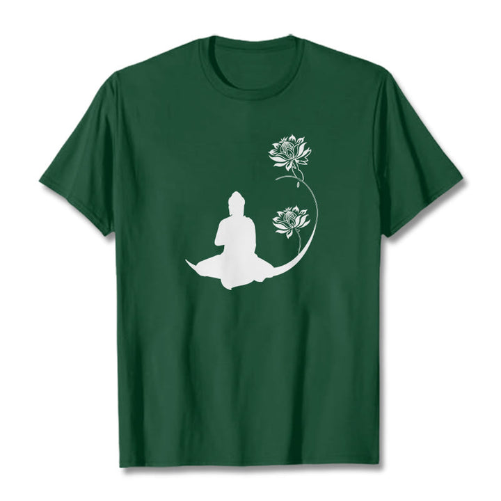 T-shirt à motif Buddha Stones de Bouddha et des fleurs de lotus - Forêt Verte - 2XL - image 11