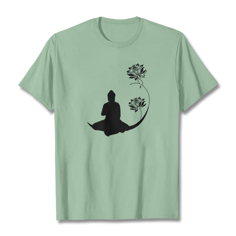 T-shirt à motif Buddha Stones de Bouddha et des fleurs de lotus - Vert pâle - 2XL - image 15