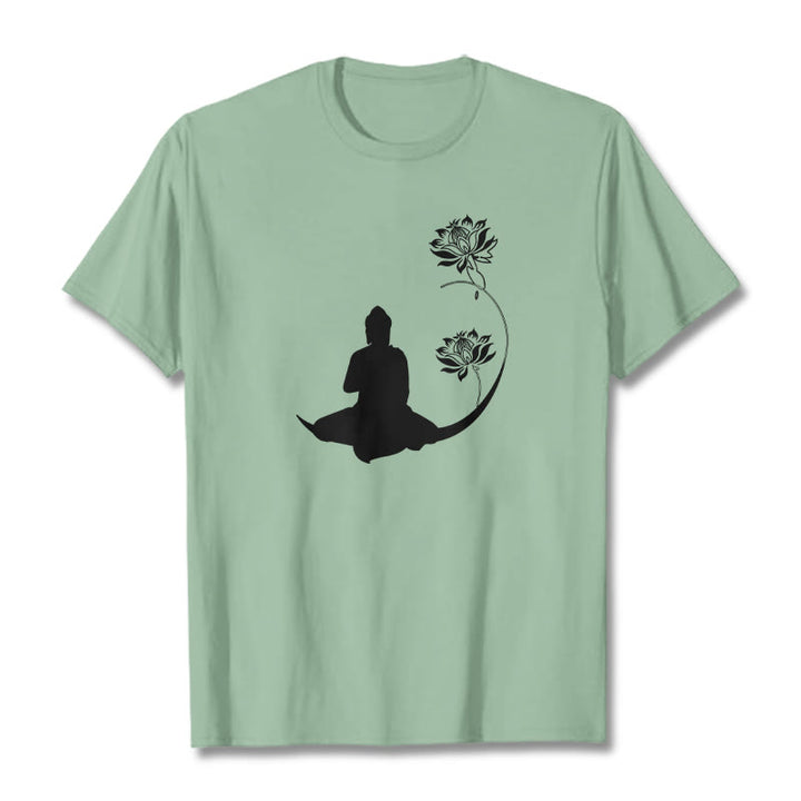 T-shirt à motif Buddha Stones de Bouddha et des fleurs de lotus - Vert pâle - 2XL - image 15