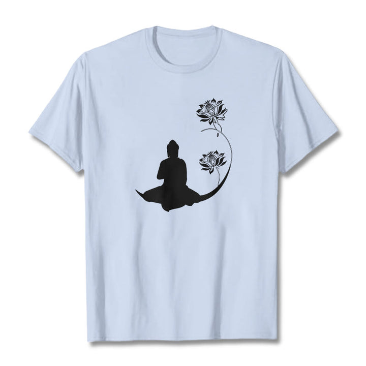 T-shirt à motif Buddha Stones de Bouddha et des fleurs de lotus - Cyan clair - 2XL - image 19