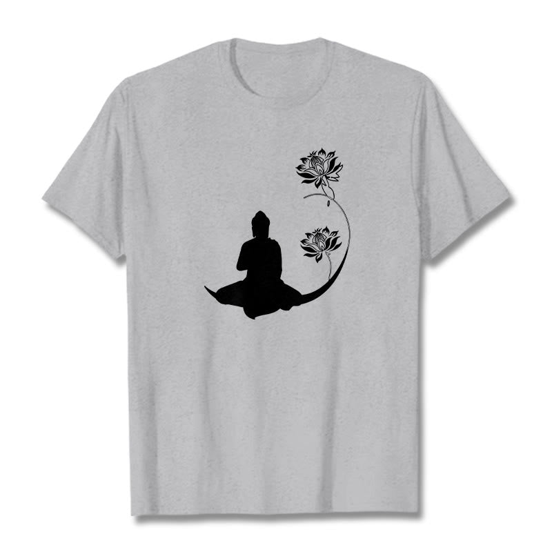 T-shirt à motif Buddha Stones de Bouddha et des fleurs de lotus - Gris clair - 2XL - image 20