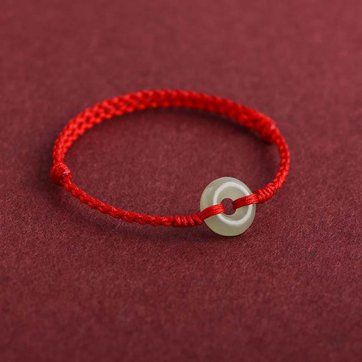 Bracelet de cheville tressé avec boucle de paix en jade naturel Hetian de Buddha Stones Protection Chance
