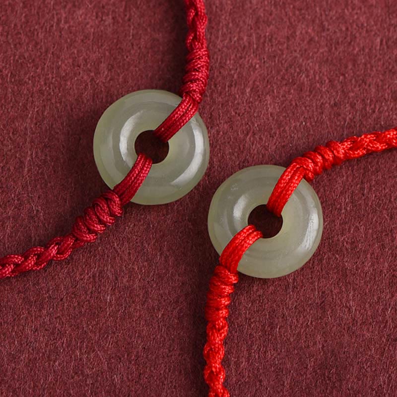 Bracelet de cheville tressé avec boucle de paix en jade naturel Hetian de Buddha Stones Protection Chance