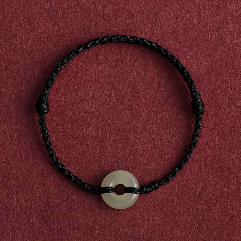 Bracelet de cheville tressé avec boucle de paix en jade naturel Hetian de Buddha Stones Protection Chance