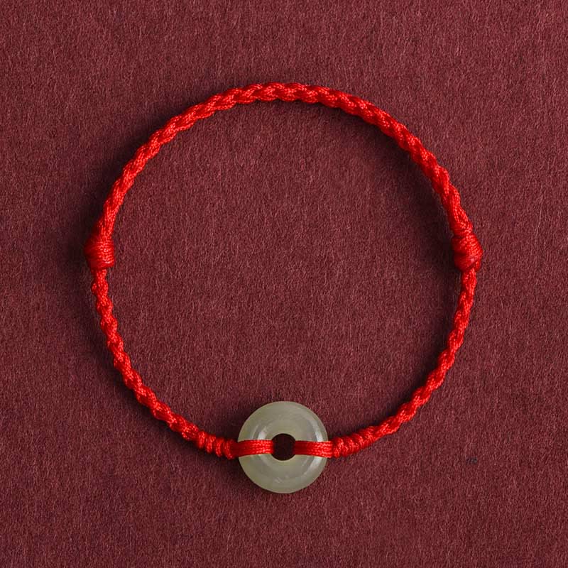Bracelet de cheville tressé avec boucle de paix en jade naturel Hetian de Buddha Stones Protection Chance