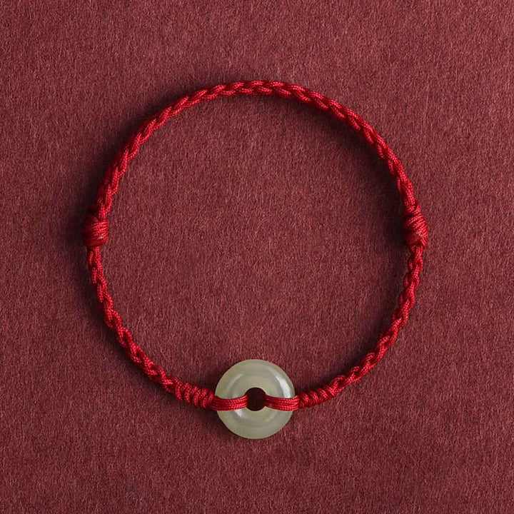Bracelet de cheville tressé avec boucle de paix en jade naturel Hetian de Buddha Stones Protection Chance