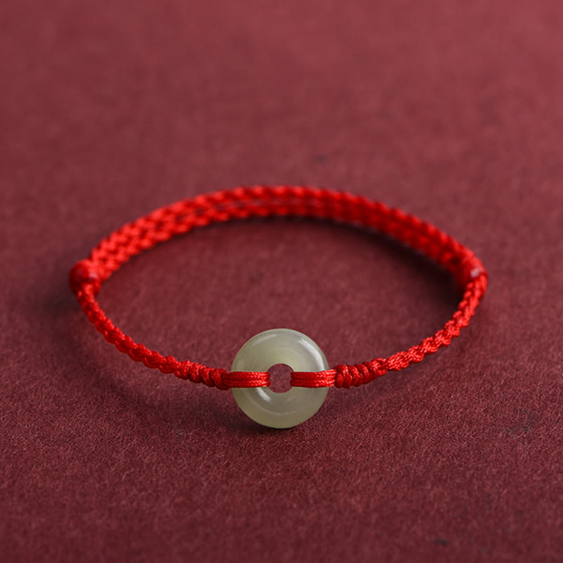 Bracelet de cheville tressé avec boucle de paix en jade naturel Hetian de Buddha Stones Protection Chance