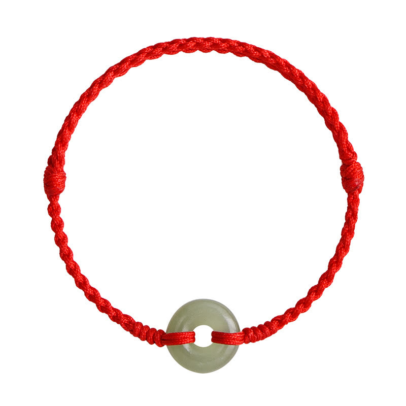 Bracelet de cheville tressé avec boucle de paix en jade naturel Hetian de Buddha Stones Protection Chance