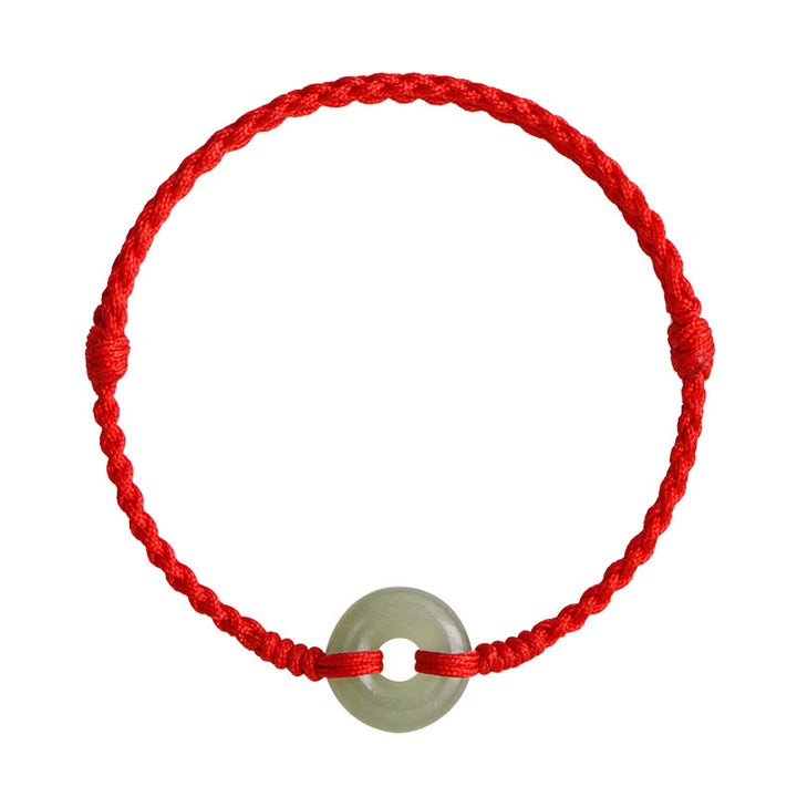 Bracelet de cheville tressé avec boucle de paix en jade naturel Hetian de Buddha Stones Protection Chance