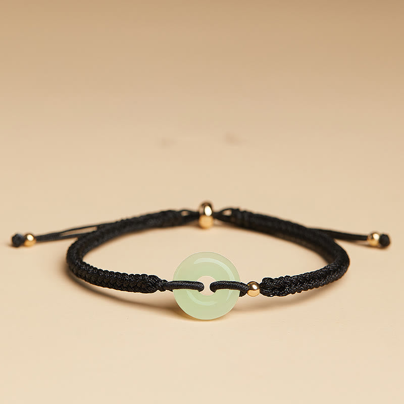 Bracelet tressé en Buddha Stones en jade naturel Hetian avec boucle de paix et caractère Fu