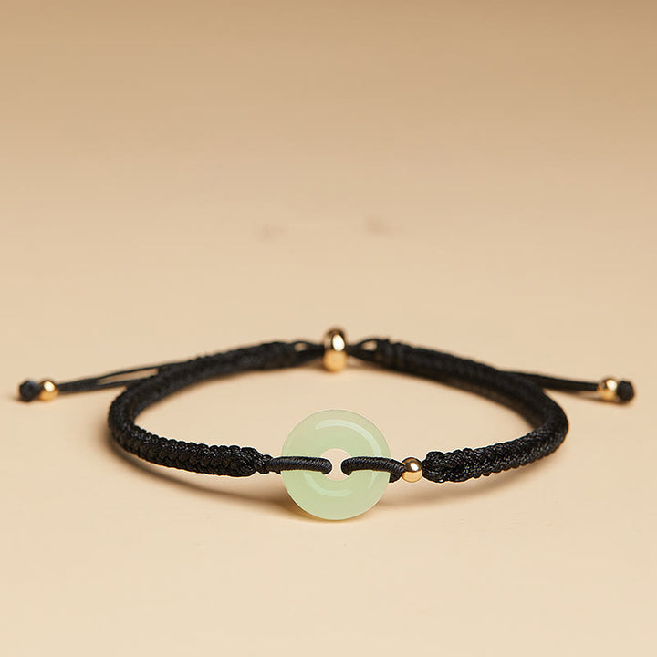 Bracelet tressé en Buddha Stones en jade naturel Hetian avec boucle de paix et caractère Fu
