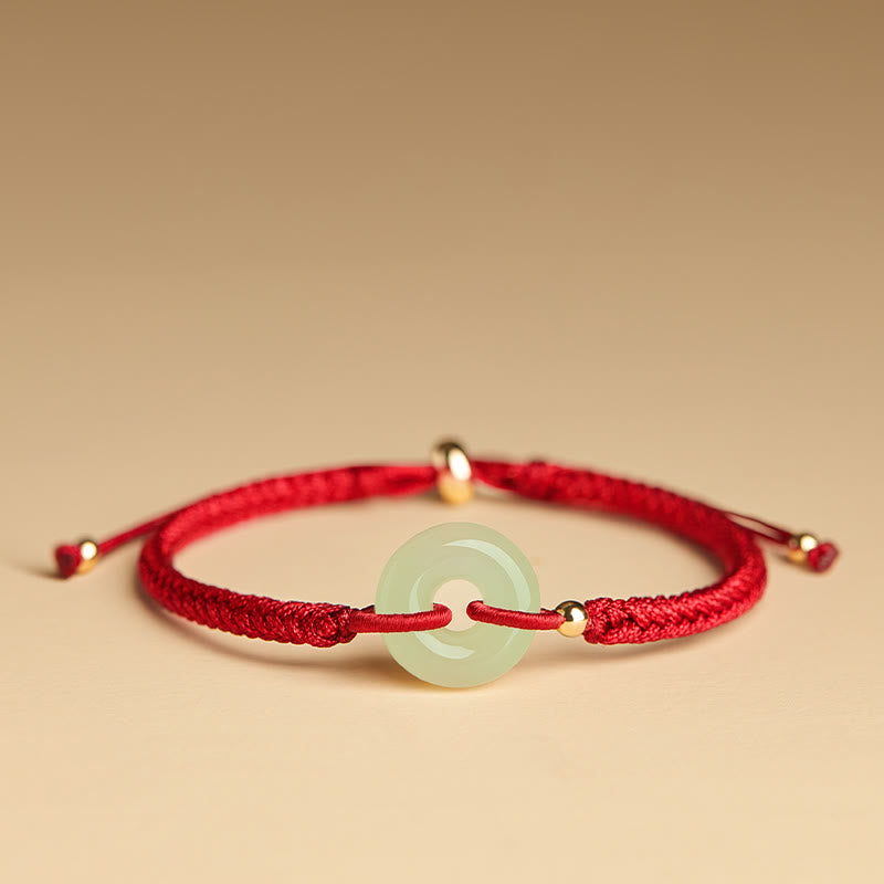 Bracelet tressé en Buddha Stones en jade naturel Hetian avec boucle de paix et caractère Fu