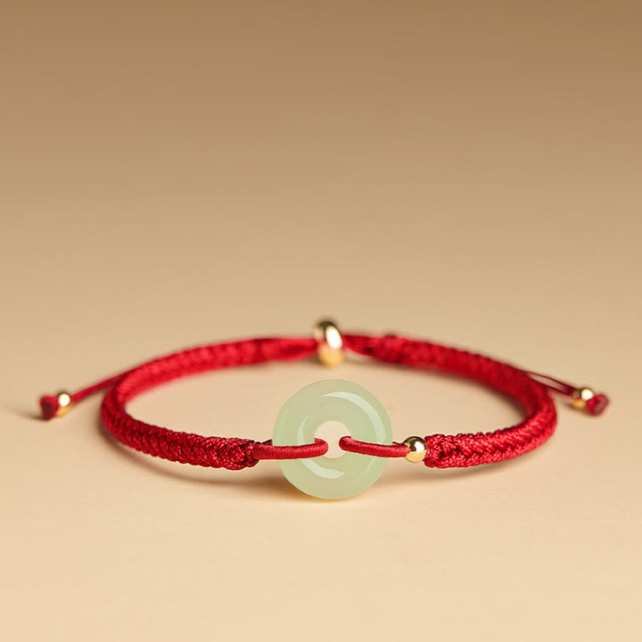 Bracelet tressé en Buddha Stones en jade naturel Hetian avec boucle de paix et caractère Fu