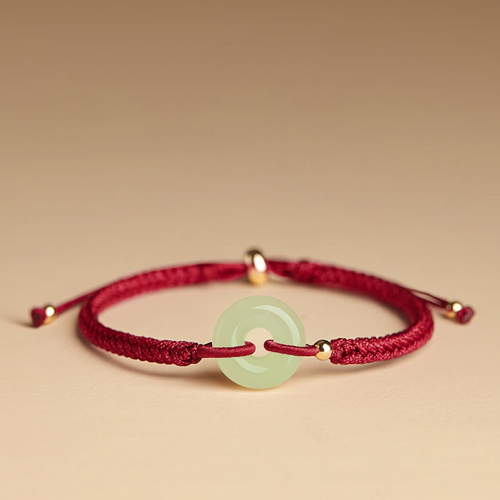 Bracelet tressé en Buddha Stones en jade naturel Hetian avec boucle de paix et caractère Fu