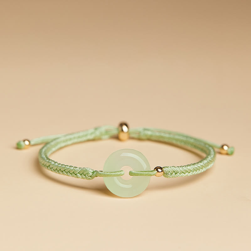 Bracelet tressé en Buddha Stones en jade naturel Hetian avec boucle de paix et caractère Fu