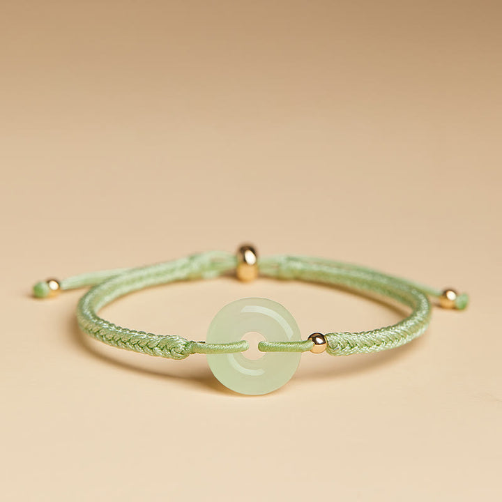 Bracelet tressé en Buddha Stones en jade naturel Hetian avec boucle de paix et caractère Fu