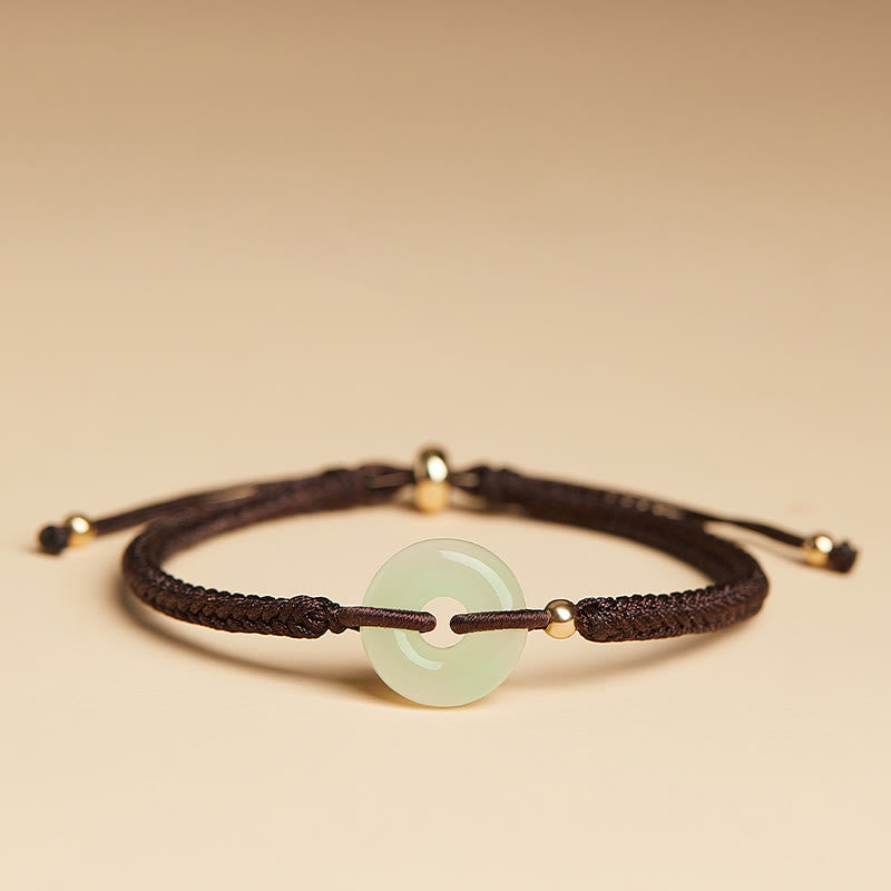 Bracelet tressé en Buddha Stones en jade naturel Hetian avec boucle de paix et caractère Fu