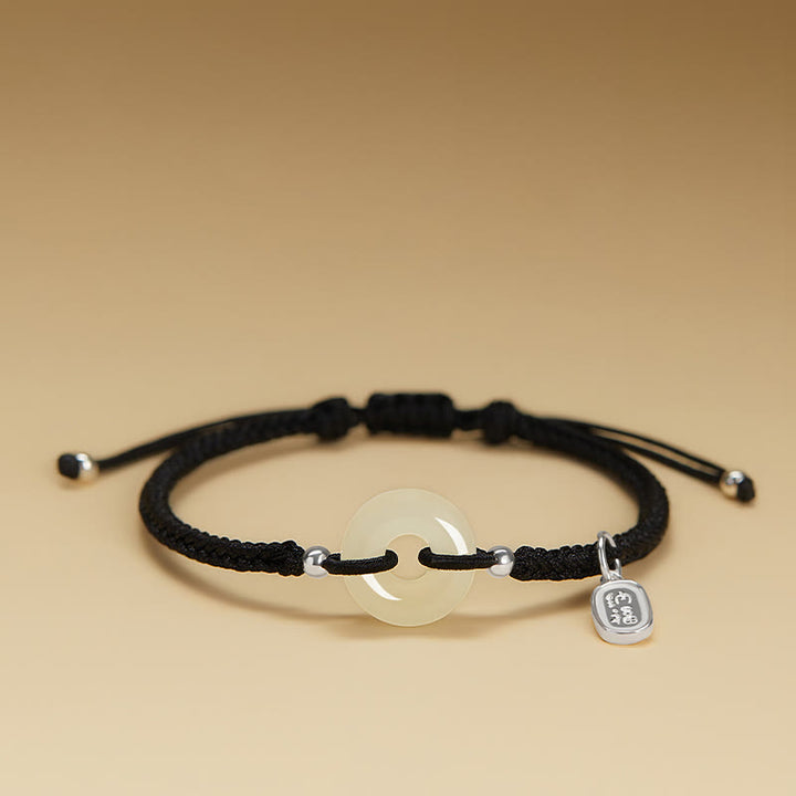 Bracelet tressé en Buddha Stones en jade naturel Hetian avec boucle de paix et caractère Fu