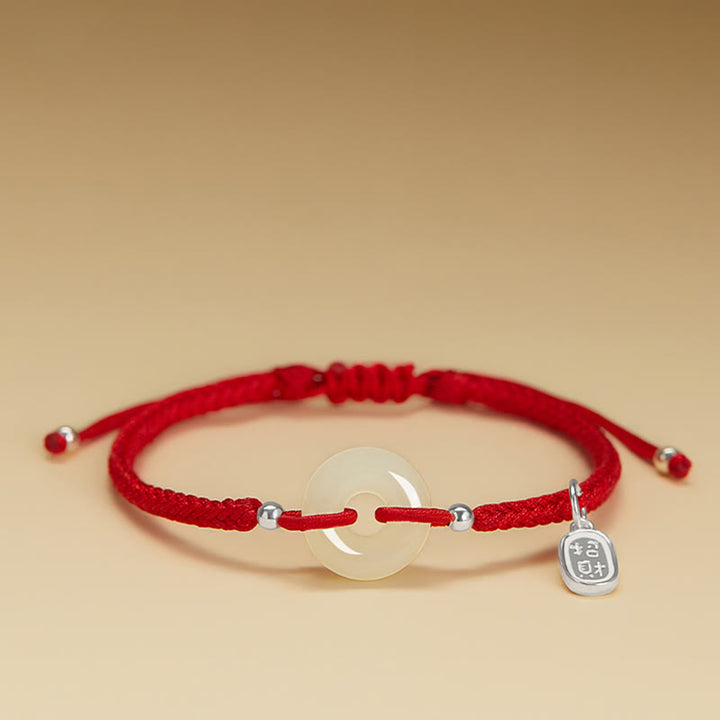 Bracelet tressé en Buddha Stones en jade naturel Hetian avec boucle de paix et caractère Fu