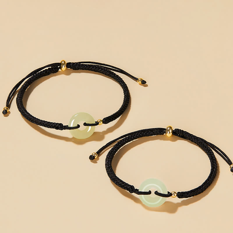 Bracelet tressé en Buddha Stones en jade naturel Hetian avec boucle de paix et caractère Fu