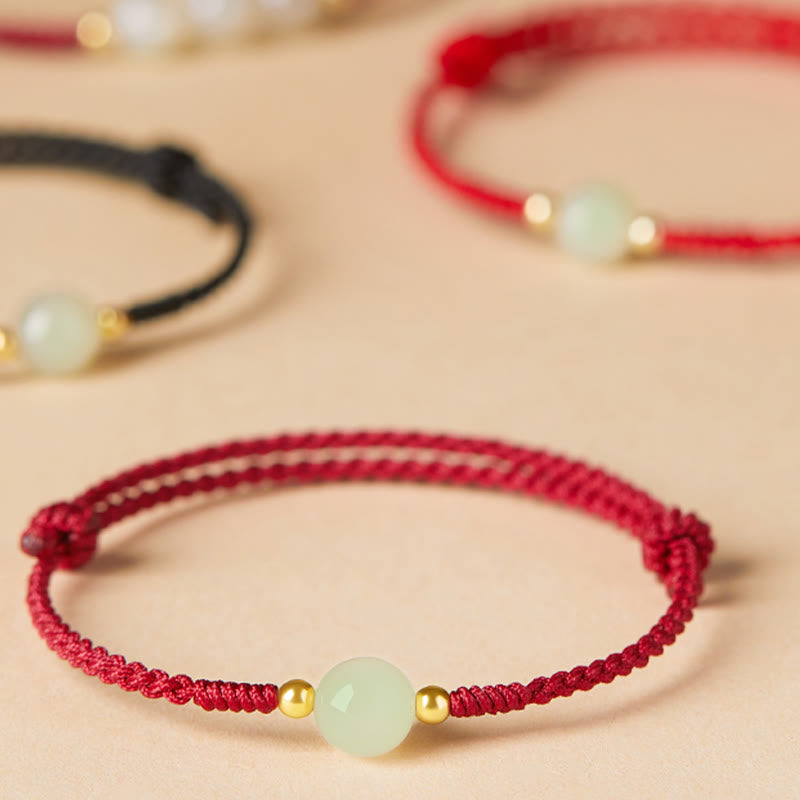 Bracelet tressé en Buddha Stones en jade naturel Hetian avec boucle de paix et caractère Fu