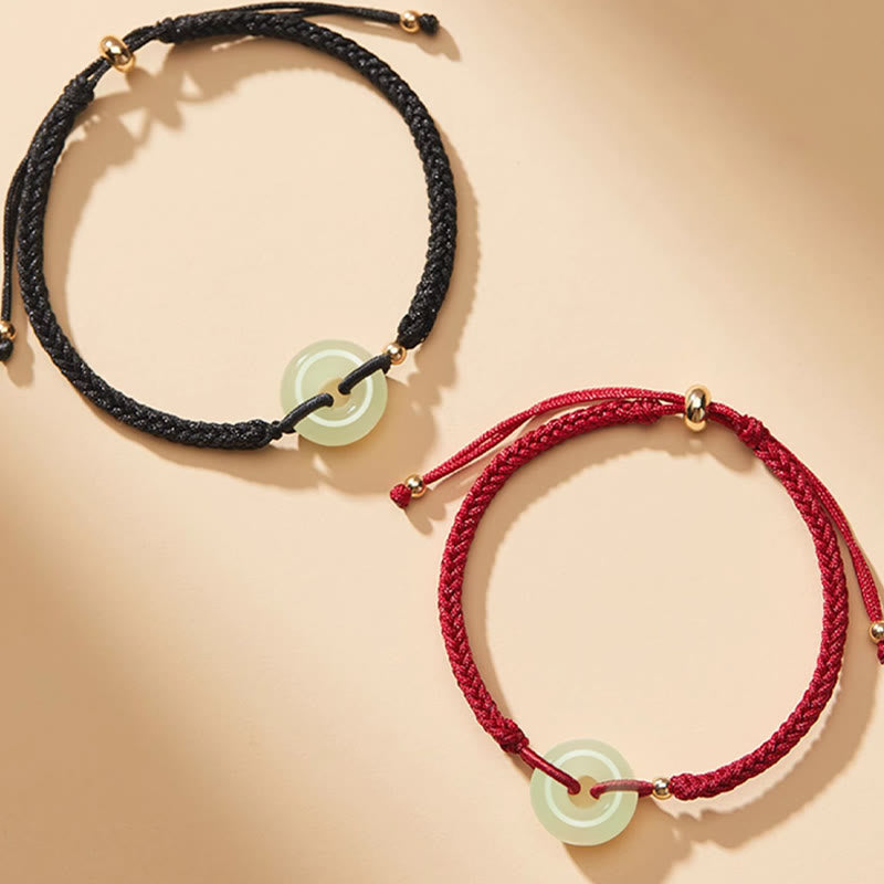 Bracelet tressé en Buddha Stones en jade naturel Hetian avec boucle de paix et caractère Fu